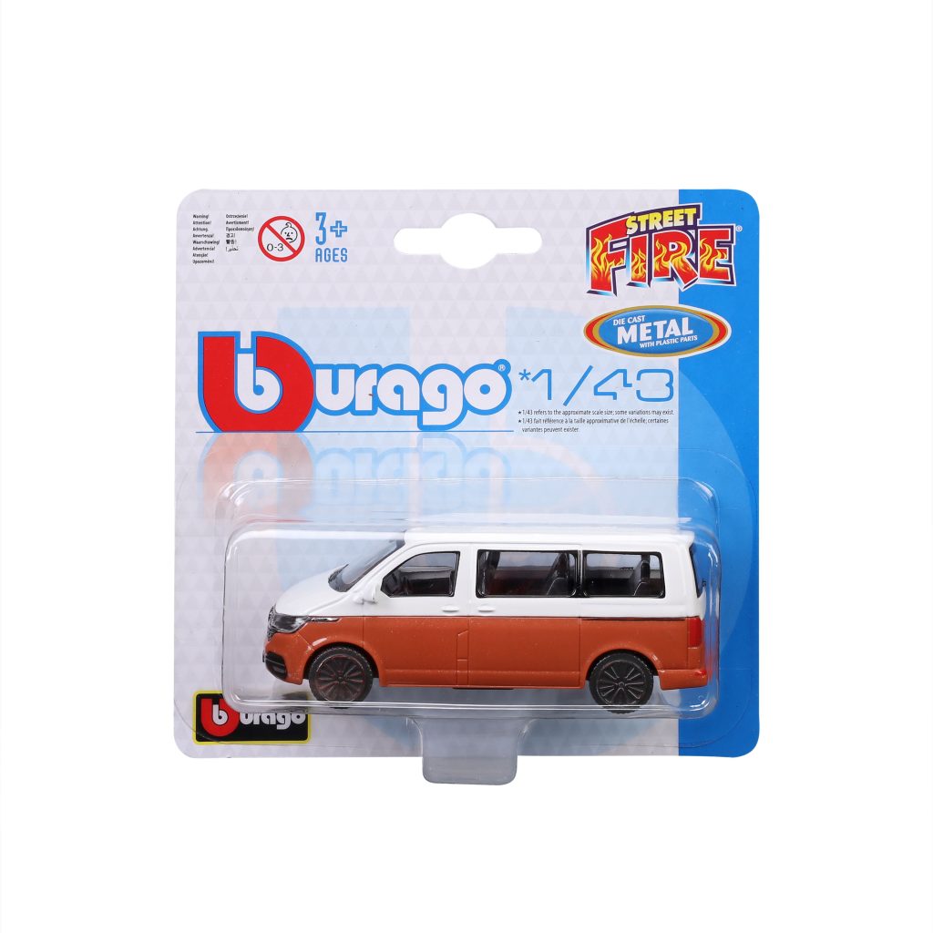 1:43 Bburago Street Fire – 2020 Volkswagen T6.1 Transporter in Blister Card