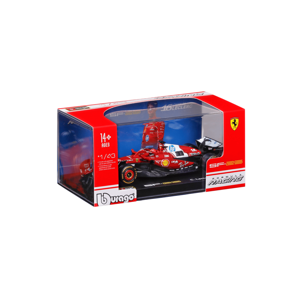 1:43 F1 Ferrari SF-25 #16 Charles Leclerc with helmet in Acrylic Box