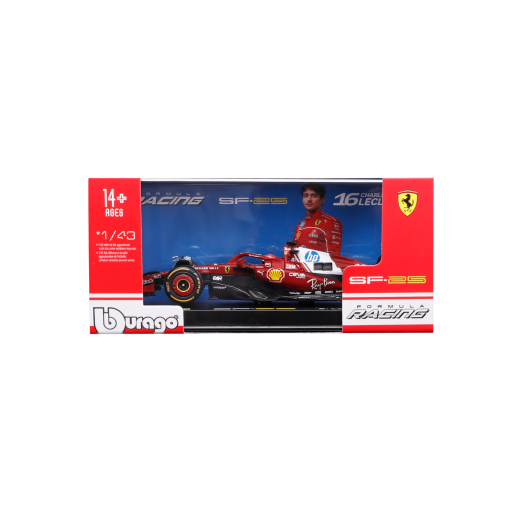 1:43 F1 Ferrari SF-25 #16 Charles Leclerc with helmet in Acrylic Box