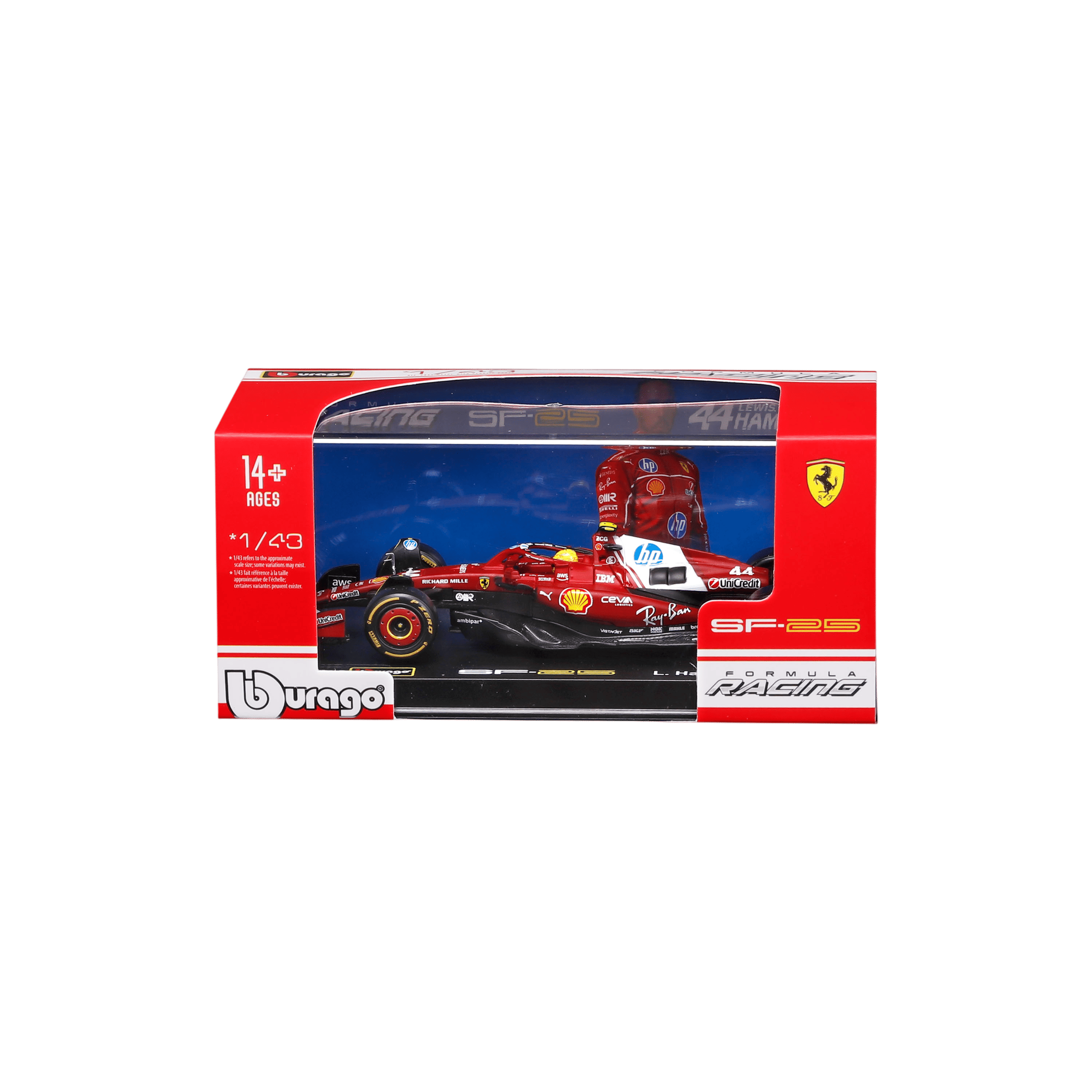 1:43 F1 2025 - Ferrari SF-25 #44 Lewis Hamilton in Acrylic Box - Image 1