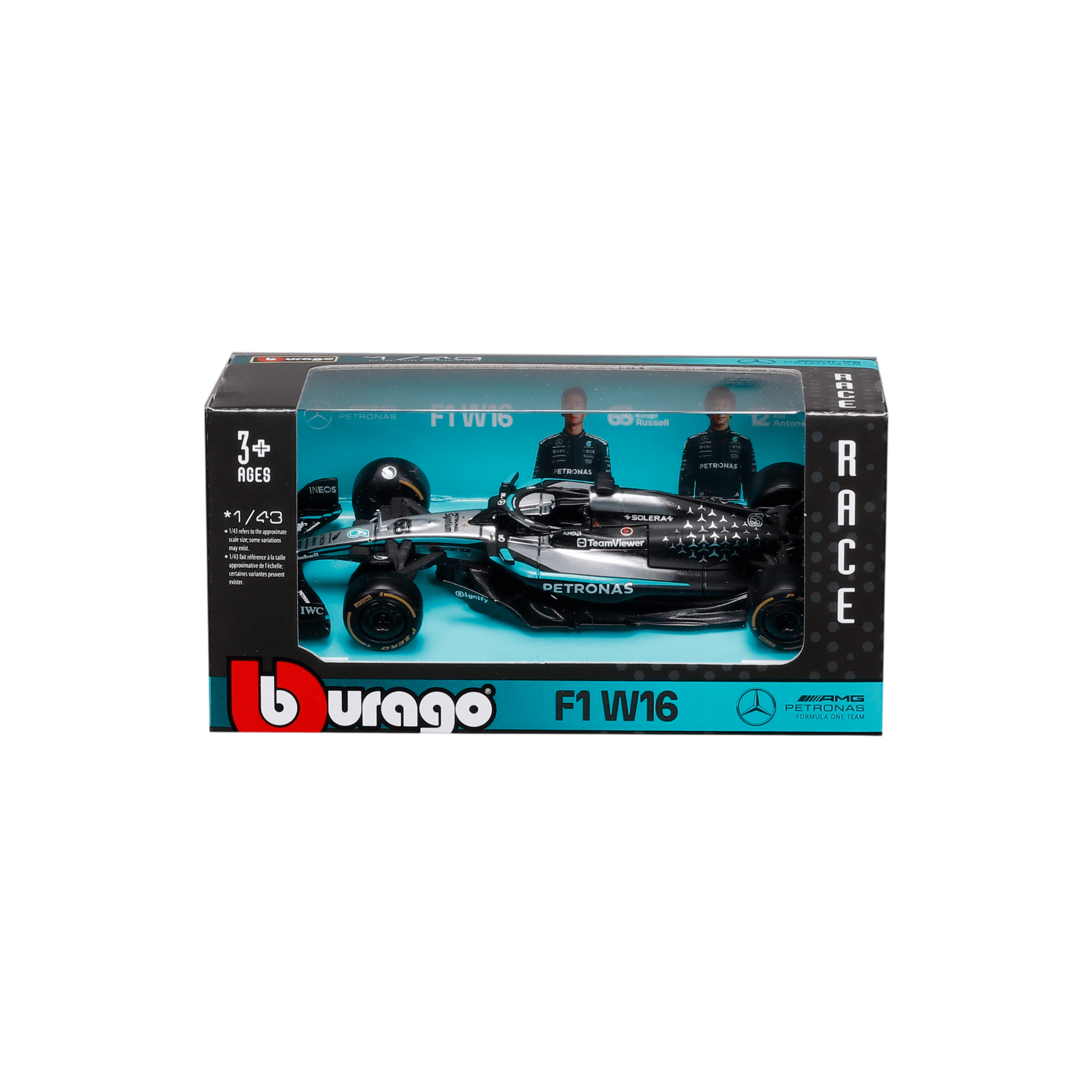1:43 F1 2025 - Mercedes-AMG W16 #63 George Russell in Window Box - Image 1