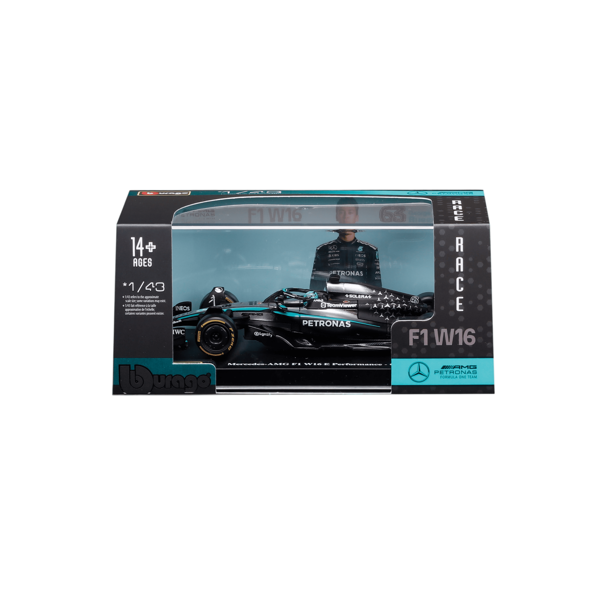 1:43 F1 2025 - Mercedes-AMG W16 #63 George Russell in Acrylic Box - Image 1