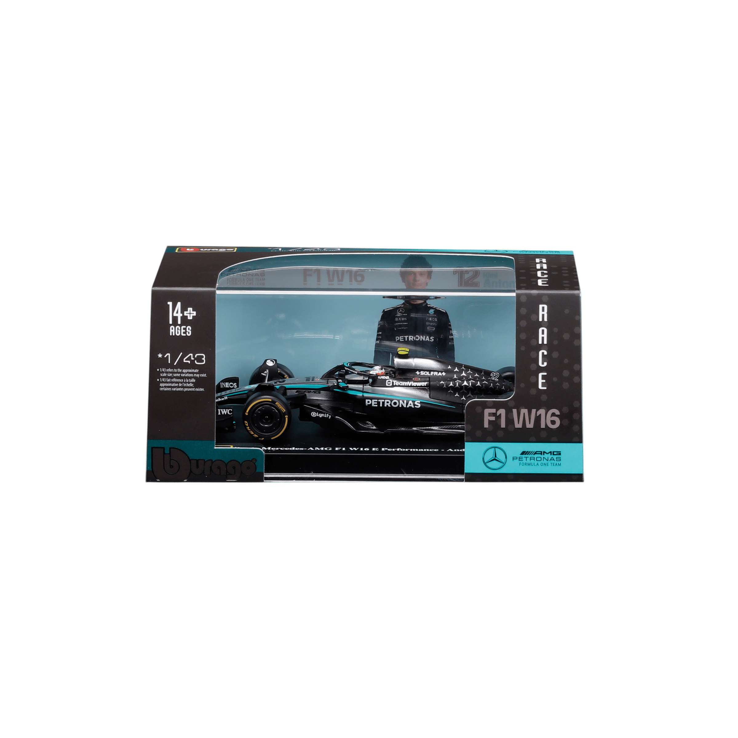 1:43 F1 2025 - Mercedes-AMG W16 #12 Kimi Antonelli in Acrylic Box - Image 1