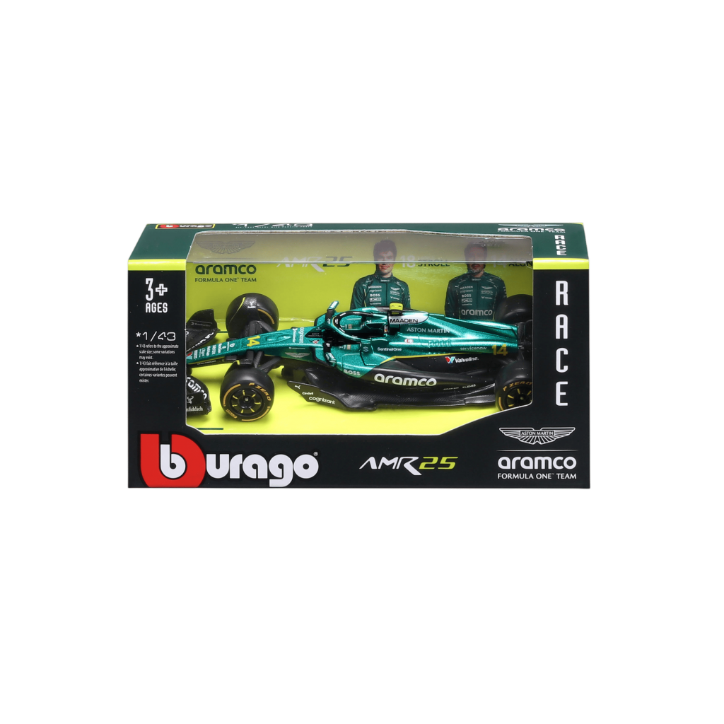1:43 F1 2025 - Aston Martin AMR25 #14 Fernando Alonso in Window Box
