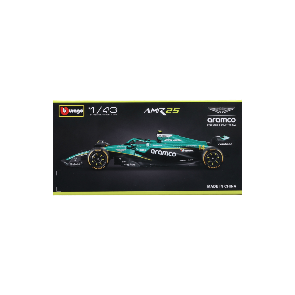 1:43 F1 2025 - Aston Martin AMR25 #14 Fernando Alonso in Window Box