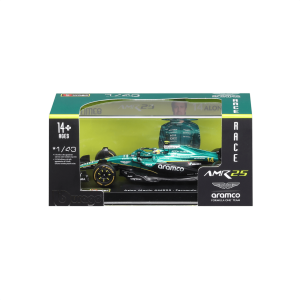 1:43 Aston Martin AMR25 #14 Fernando Alonso with helmet in Acrylic Box - Image 1