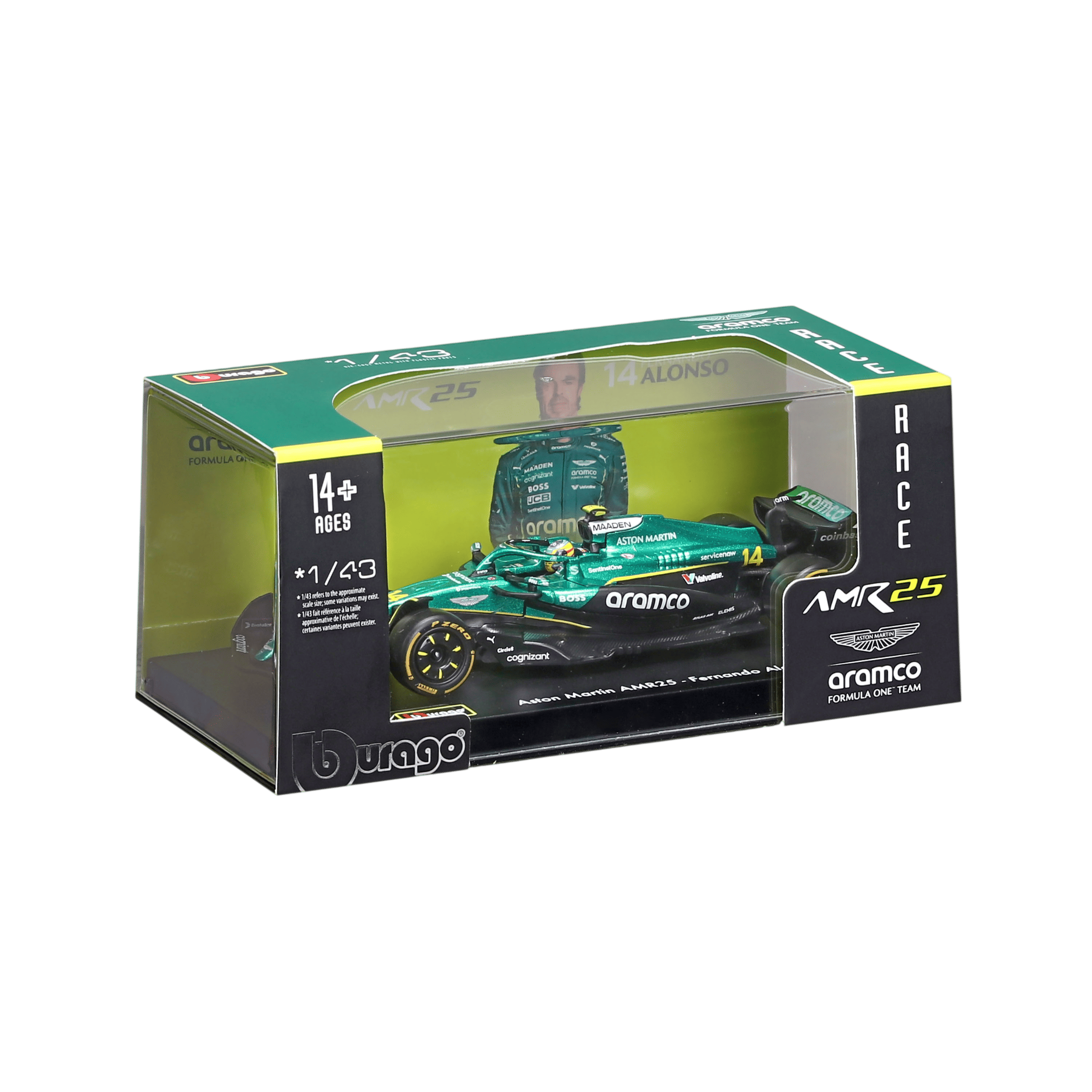 1:43 Aston Martin AMR25 #14 Fernando Alonso with helmet in Acrylic Box - Image 13