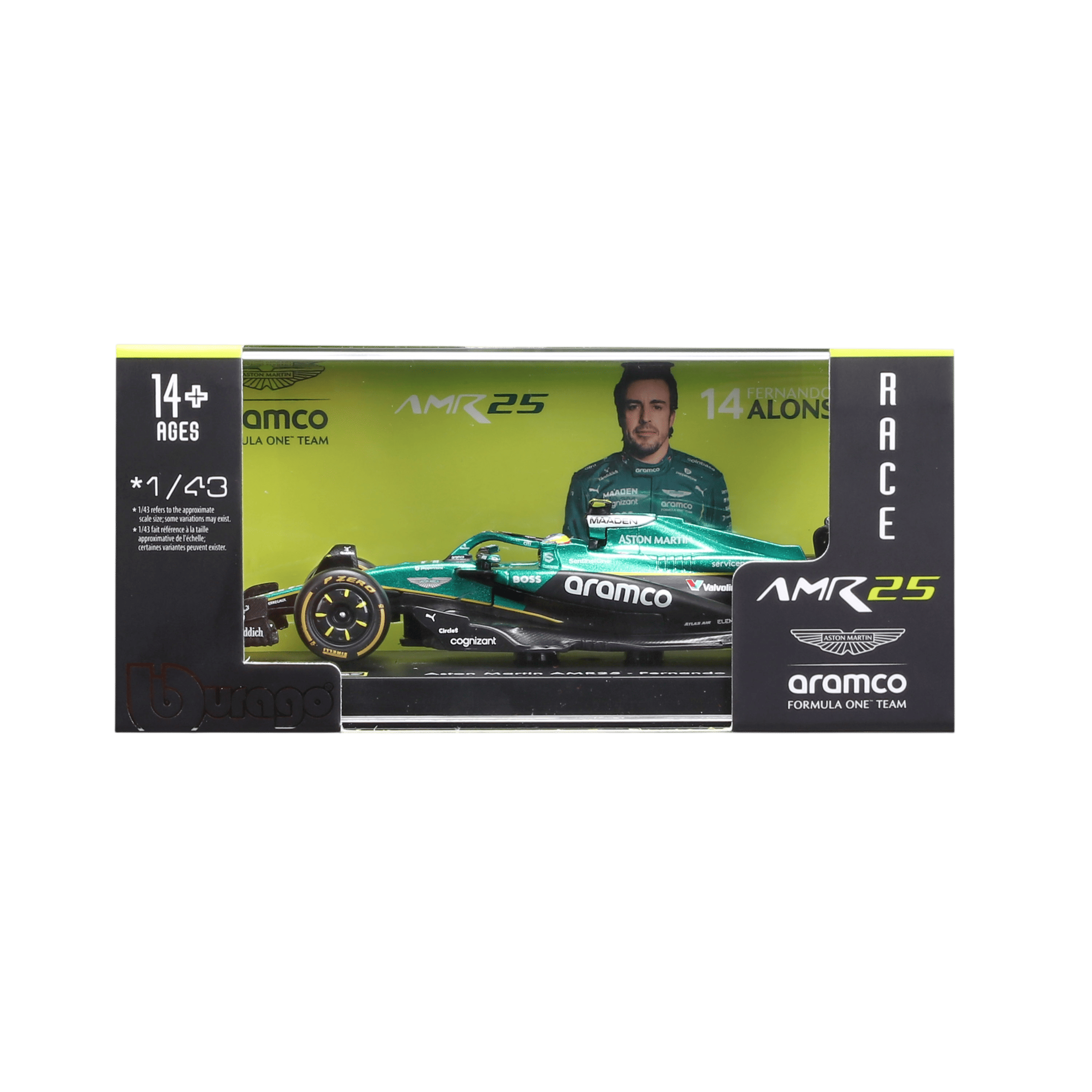 1:43 Aston Martin AMR25 #14 Fernando Alonso with helmet in Acrylic Box - Image 11