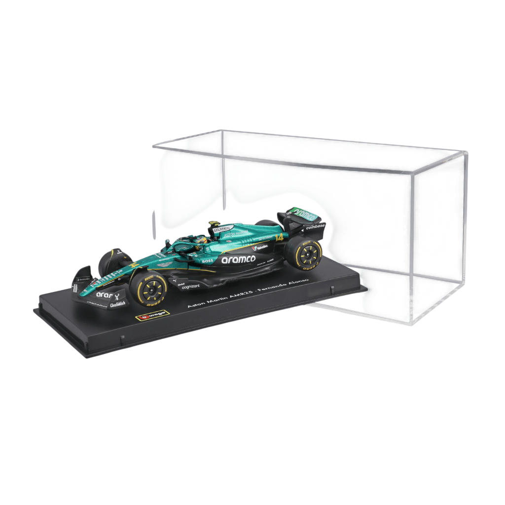 1:43 Aston Martin AMR25 #14 Fernando Alonso with helmet in Acrylic Box