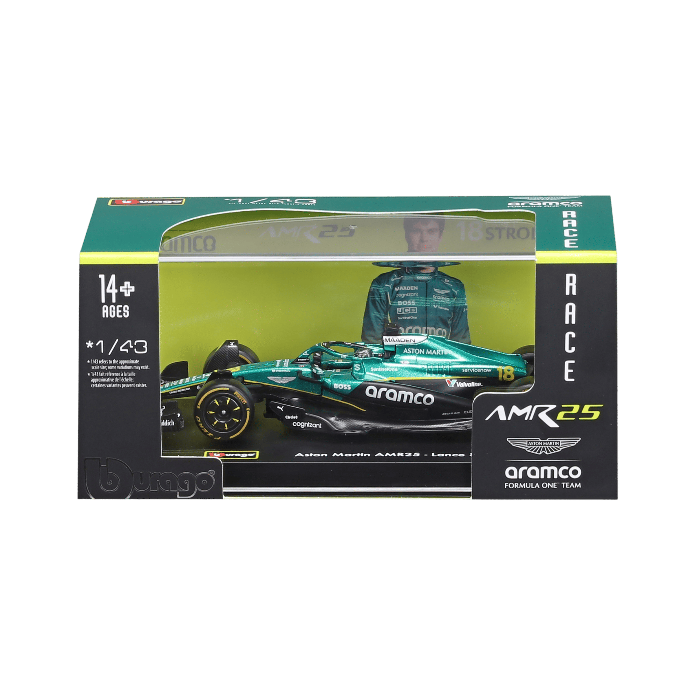 1:43 F1 2025 - Aston Martin AMR25 #18 Lance Stroll in Acrylic Box - Image 1