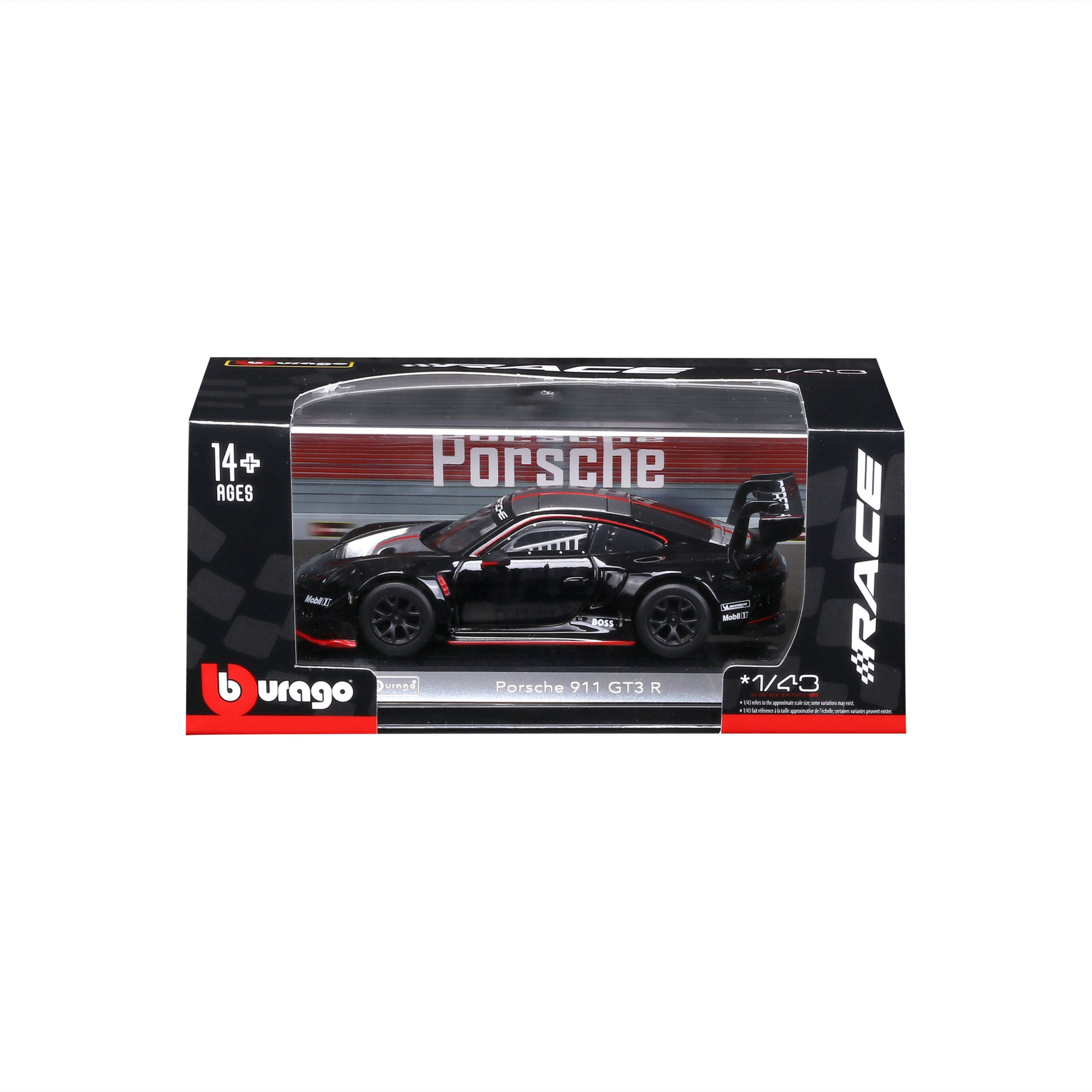 1:43 Bburago - Porsche 911 GT3 R Black-Silver in Acrylic Box - Image 13