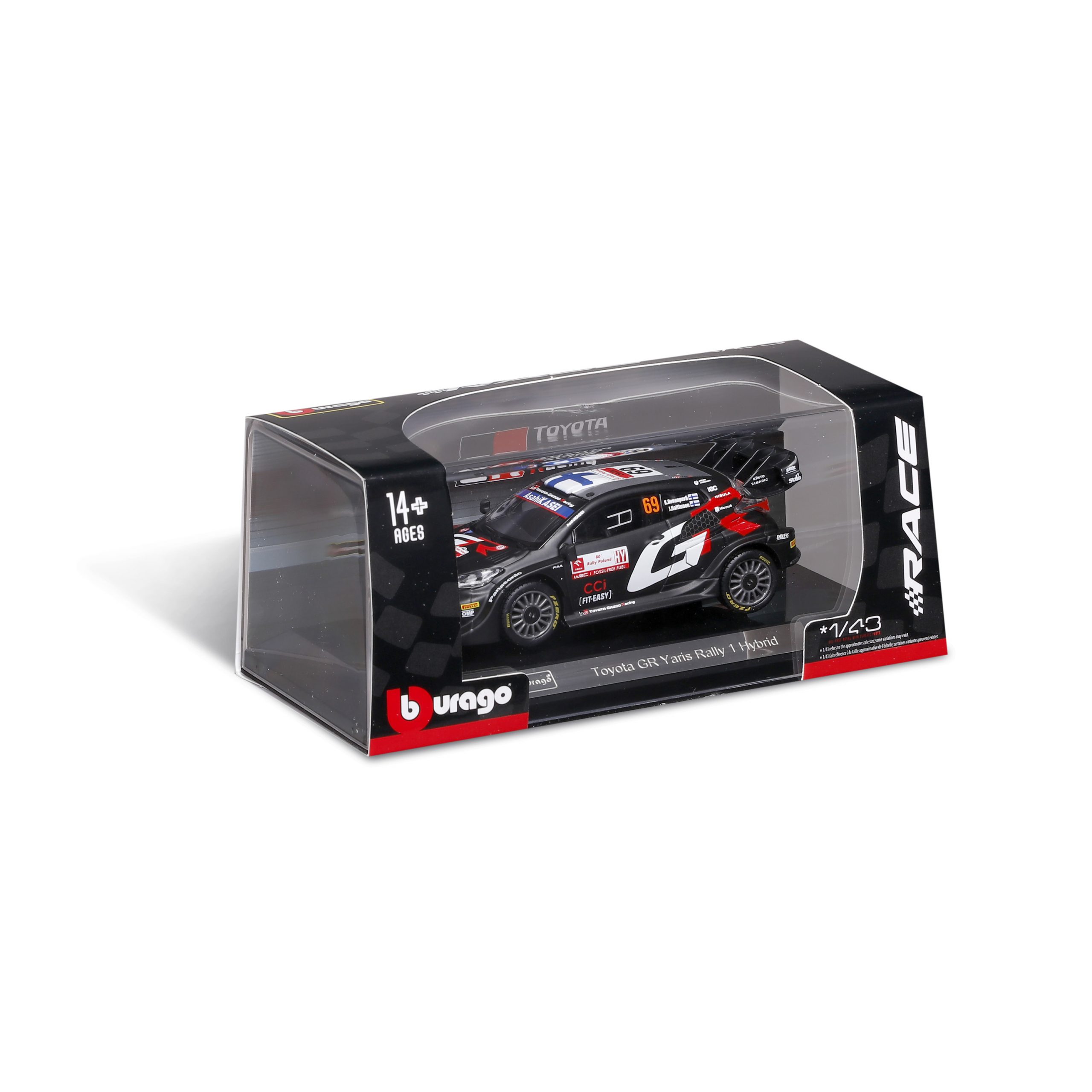 1:43 Bburago - GR Yaris Rally 1 Hybrid WRC 2024 - #69 Kalle Rovanperä in Acrylic Box - Image 10
