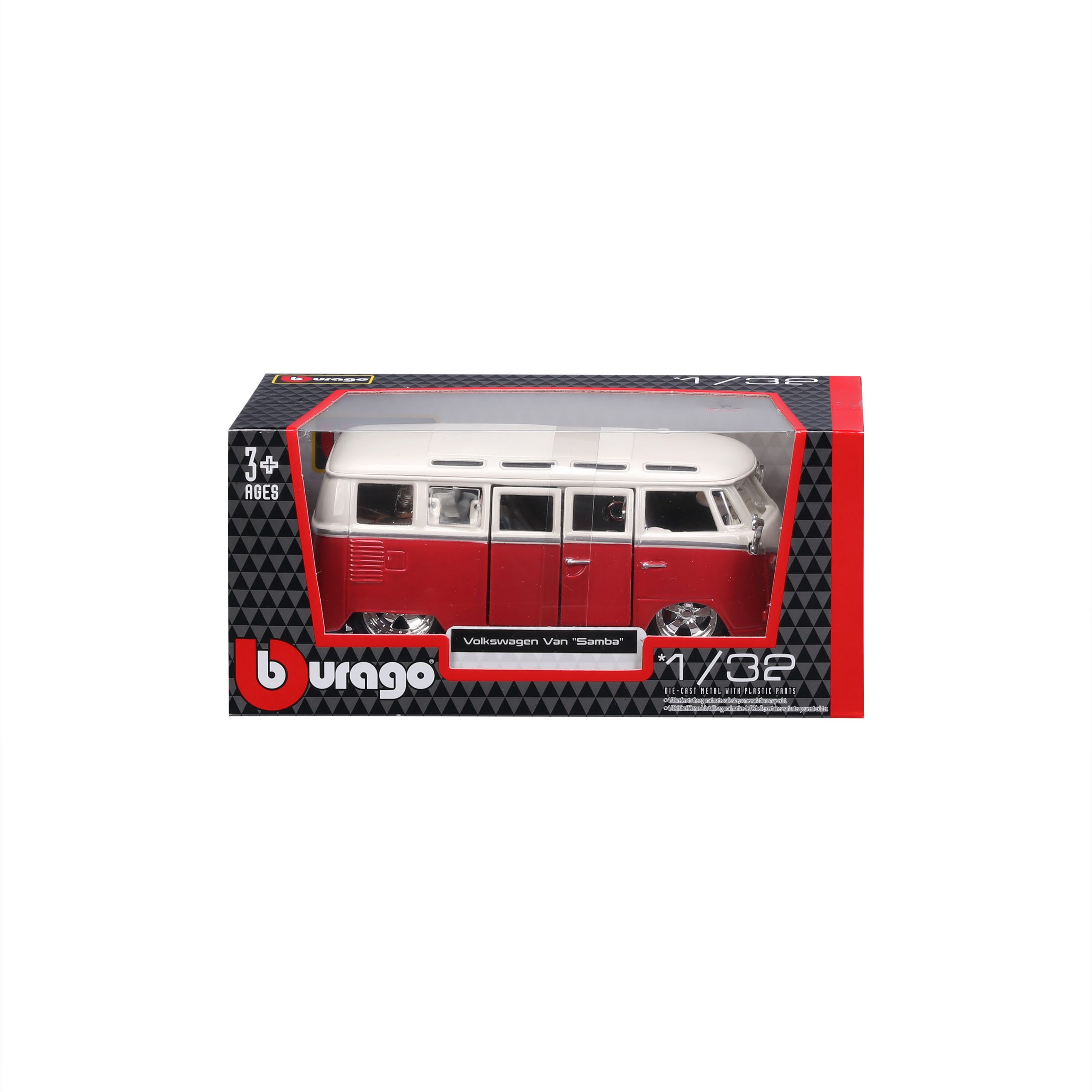 1:32 Bburago - VW Van Samba - Red White in Window Box - Image 8
