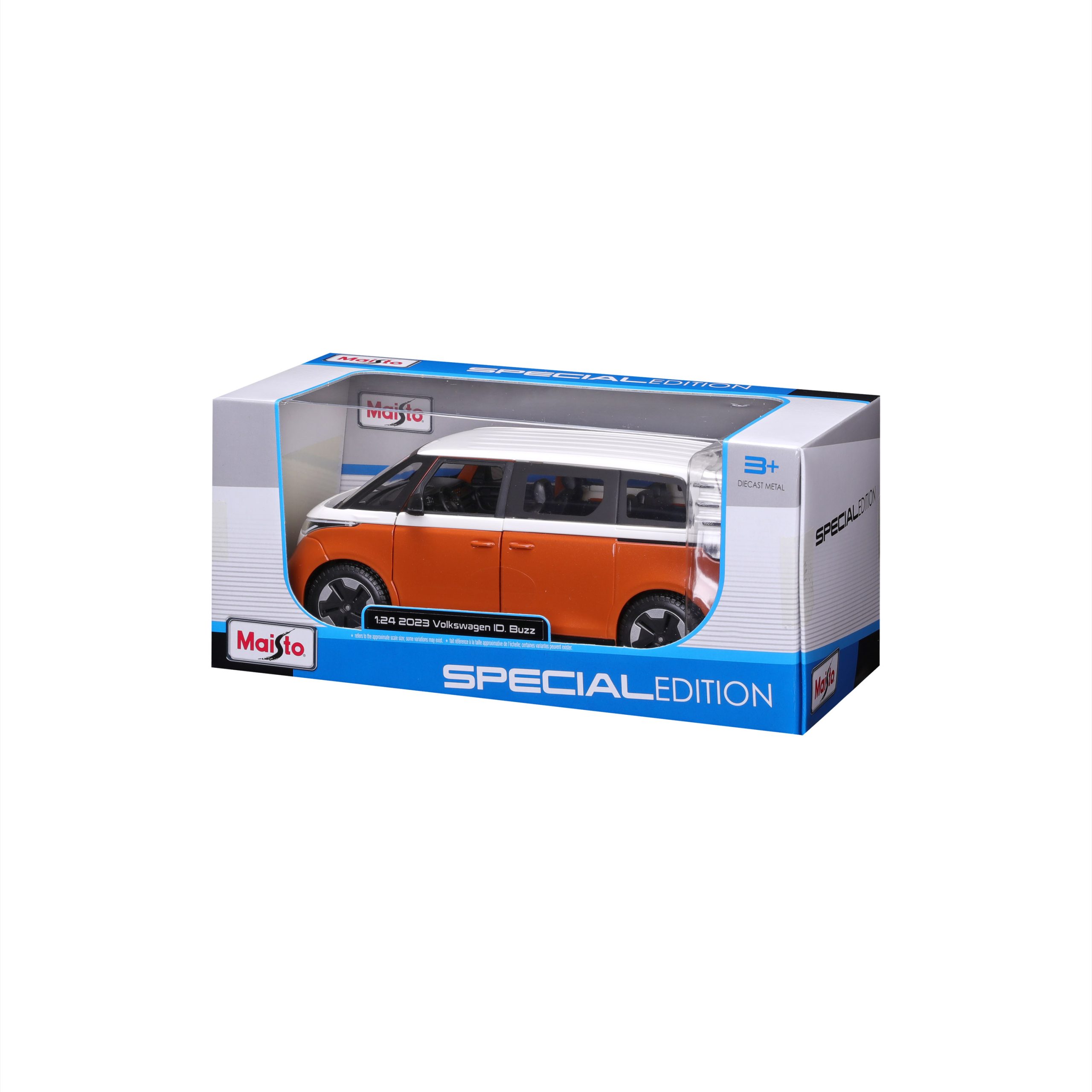 1:24 Maisto Special Edition – 2023 VW ID. BUZZ - White/Orange in Window Box - Image 12