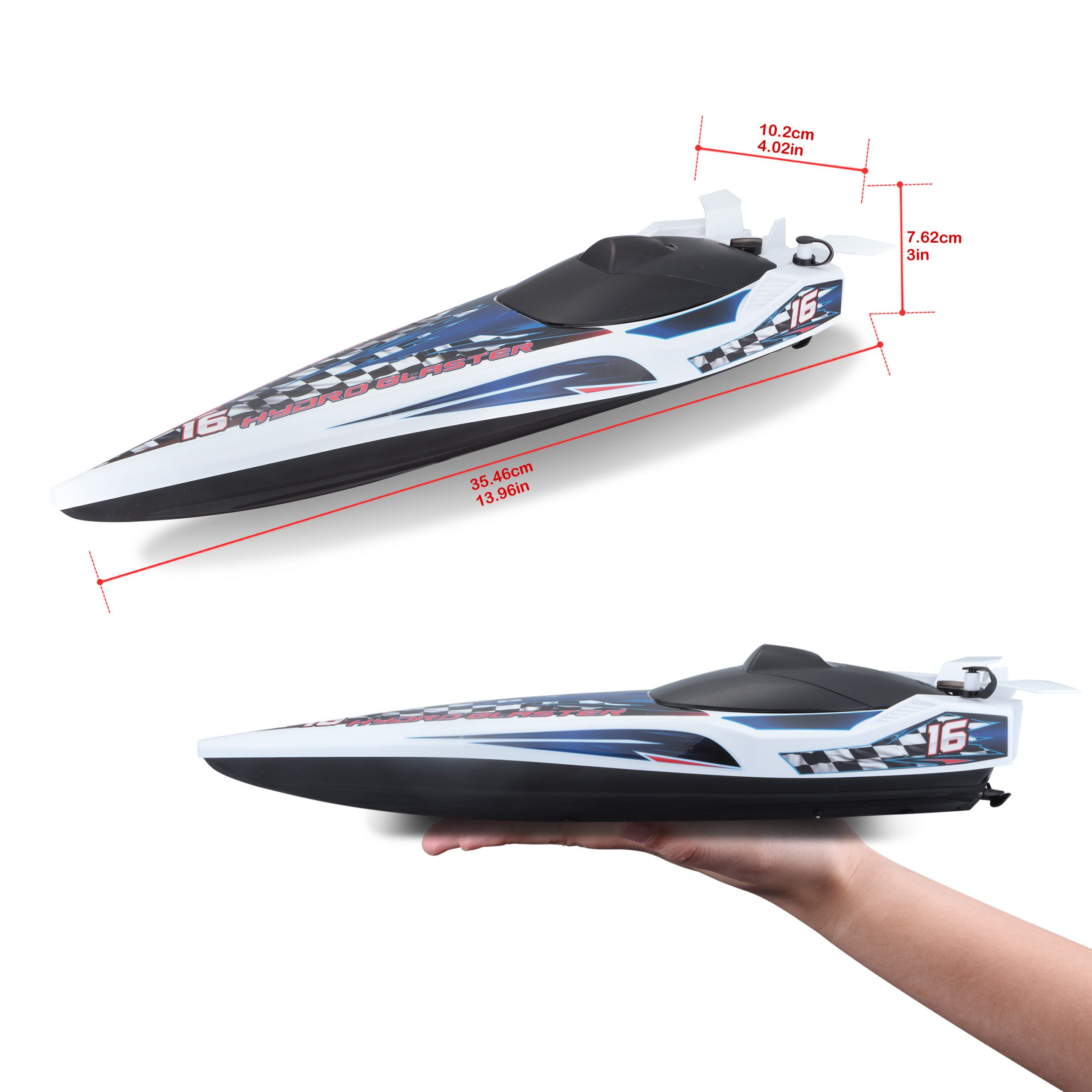 1.24 Hydroblaster RC Boat - White Blue - Image 3