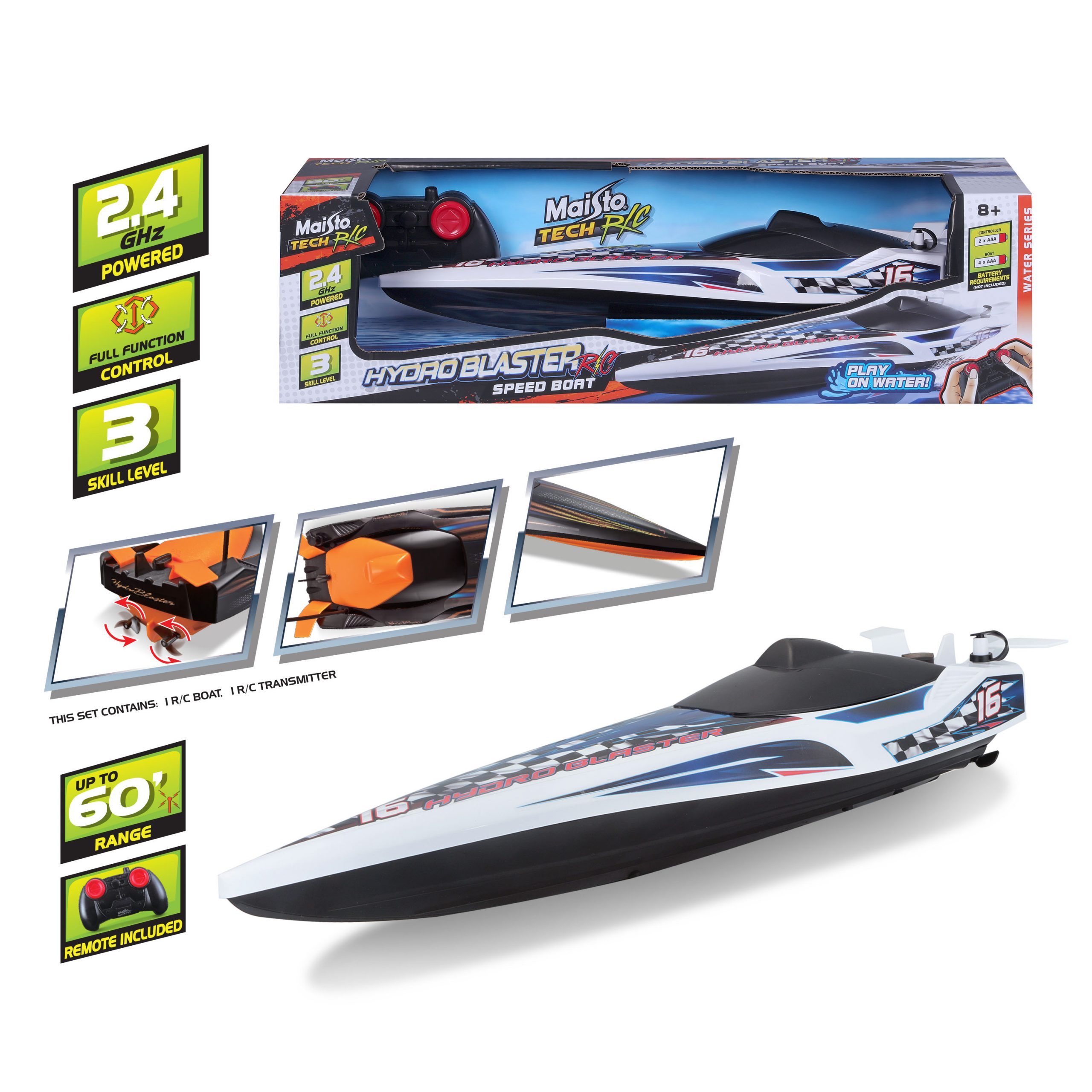 1.24 Hydroblaster RC Boat - Orange Black - Image 18