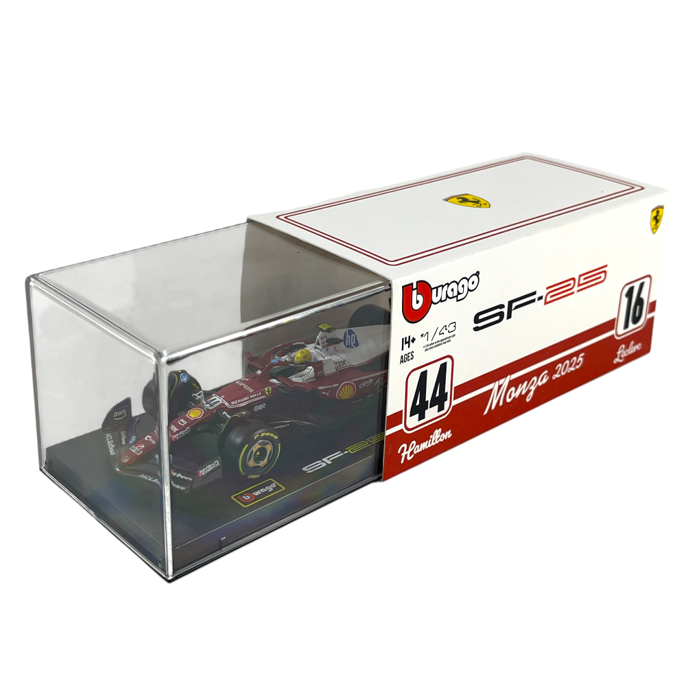 1:43 F1 2025 – Ferrari SF25 Special MonzaGP Livery #44 Lewis Hamilton in Acrylic Box