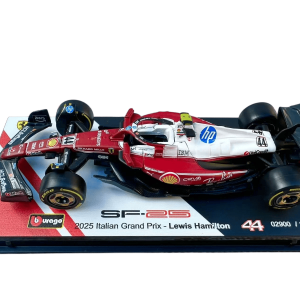 1:43 F1 2025 - Ferrari SF25 Special MonzaGP Livery #44 Lewis Hamilton in Acrylic Box Special Stand - Image 2