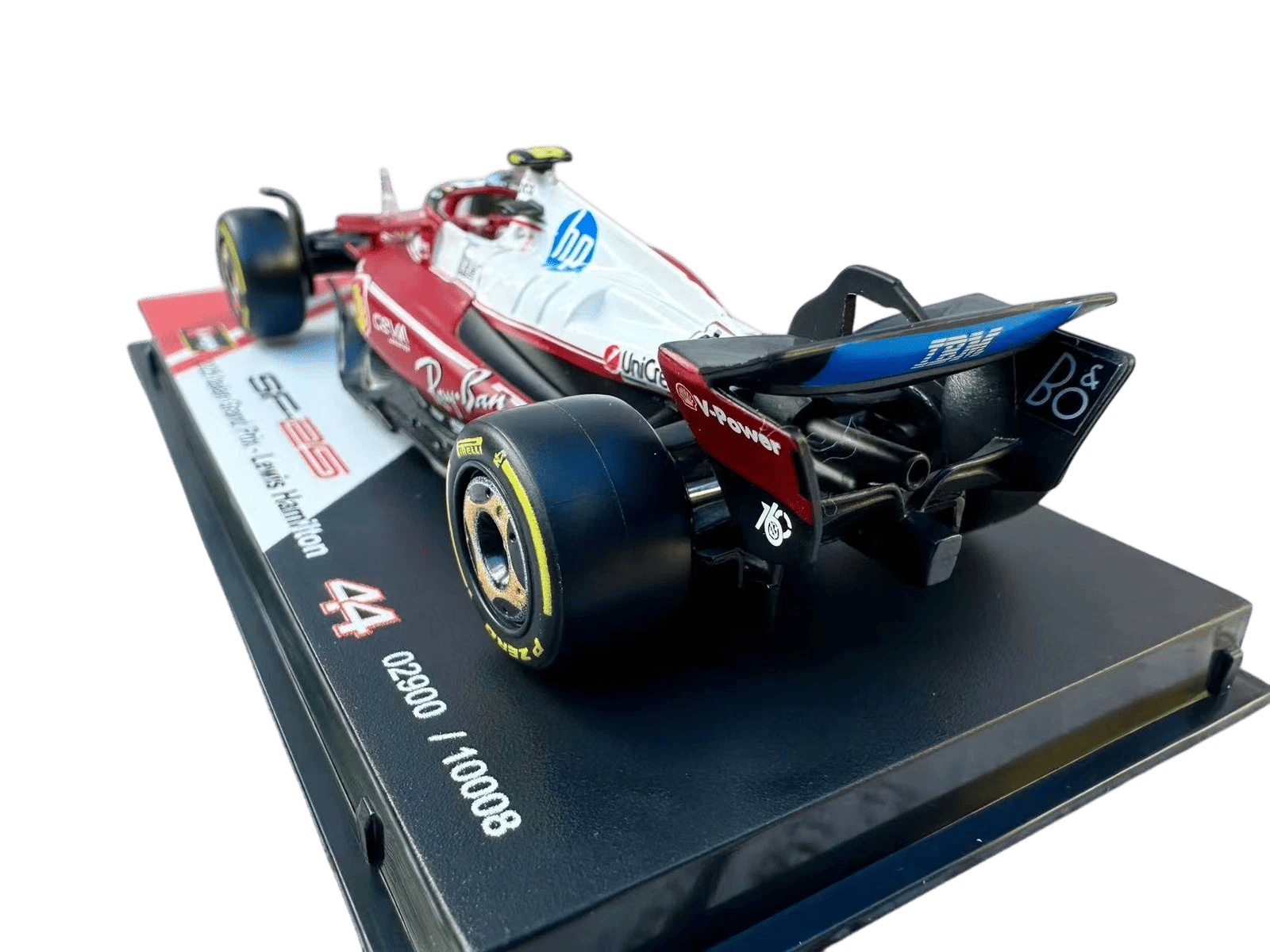 1:43 F1 2025 - Ferrari SF25 Special MonzaGP Livery #44 Lewis Hamilton in Acrylic Box Special Stand - Image 3